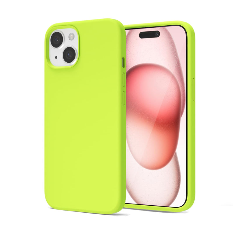 oakxco Liquid Silicone Case for iPhone 15 Case, Cute Slim Thin Phone Case for Women, Girly Soft Gel Rubber Cover Matte Solid Bright Color Shockproof with Microfiber Lining, Neon Green Lime