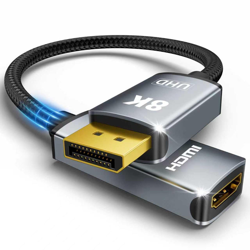 8K@60Hz Active DisplayPort 1.4 to HDMI 2.1 Unidirectional Adapter | DP Source to HDMI Display Converter, Supprt 4K@240Hz 2K@240Hz HDCP 2.3 Compatible with Desktop Projector AMD NVIDIA No VRR