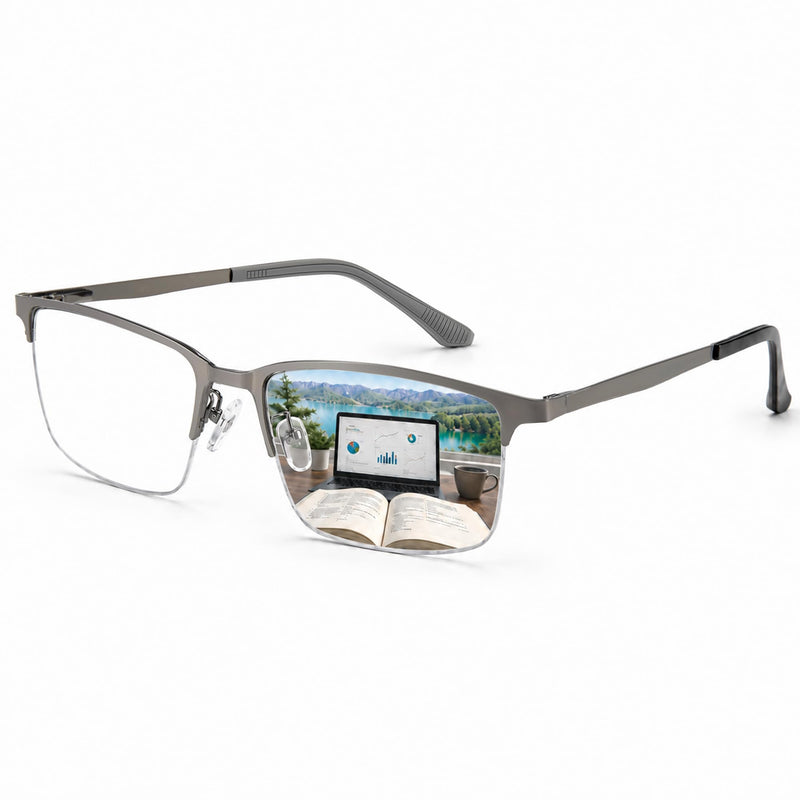 Photochromic Multifocus Reading Glasses, Progressive Transition Readers with Blue Light Filtering Lenses for Men Shine Grey 2.5 x