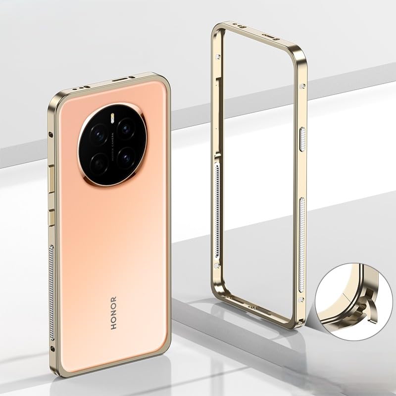 Designed for Honor Magic8 Pro Cases Ultra-Thin Metal Bumper Case Lightweight Aluminum Alloy Frame Heat Dissipation Design Seahorse Buckle & Precise Cutouts,Gold gold