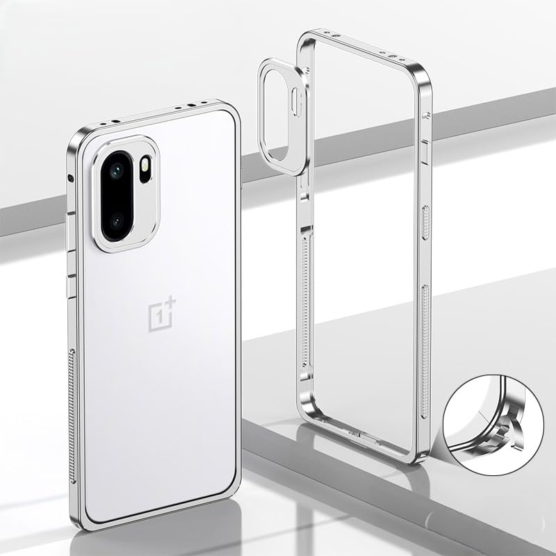 Designed for OnePlus 15R Cases Ultra-Thin Metal Bumper Case Lightweight Aluminum Alloy Frame Heat Dissipation Design Seahorse Buckle & Precise Cutouts,Silver Silver