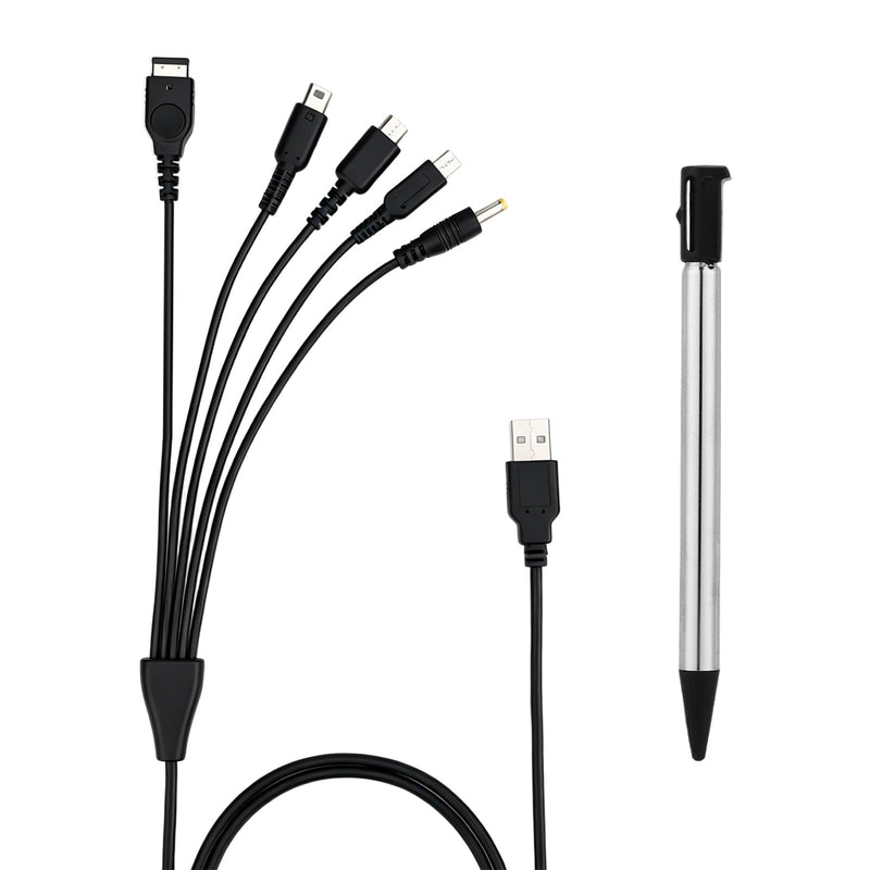 5in1 Charging Cable & Stylus Pen for New 3DS 2DS DSi NDS Lite GBA SP Wii U | 4ft Multi-Functional USB C Charger Cord for New 3DS XL 2DS DSi NDS Lite GBA SP Wii U Gaming Accessories