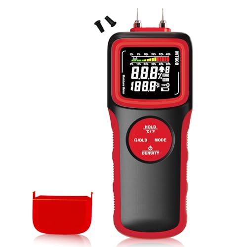 2 in 1 Pin & Pinless Wood Moisture Meter, Digital Moisture Detector with LCD Display & Alarm, Temperature Humidity Tester for Wood, Building Materials, Firewood, Walls, Floors, Home Renovation