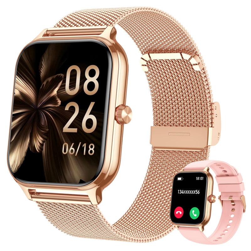 Smart Watch Women Men, Answer/Make Call, 1.96'' Fitness Tracker with Blood Pressure, HR, Sleep Monitor, 110+ Sport Modes Reloj Inteligente para Mujer Smartwatch Compatible with iPhone/Samsung/Android Rose Gold