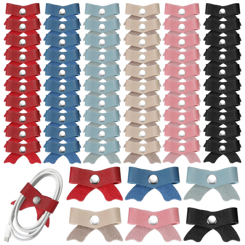 60 Pcs Phone Cord Holder Leather, Leather Cord Organizer Bow Cable Straps | Bulk Organization Solution, Stylish Bow Design, Durable Pu Leather Material, Organize Efficiently, Perfect For Everyday Use