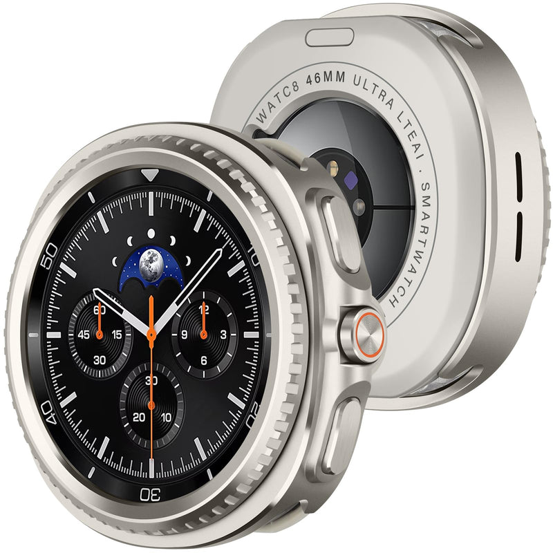 Amizee Rugged Case Compatible with Samsung Galaxy Watch 8 Classic Case 46mm with Back Cover, Metal Bumper Ultra Thin Shockproof Protective Cover for Galaxy Watch 8, Titanium
