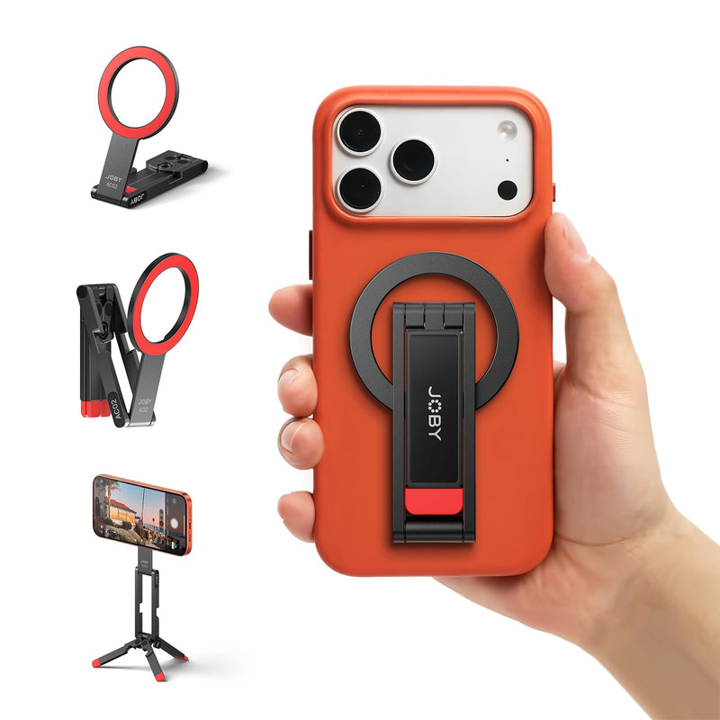 JOBY AC02 Magnetic Phone Tripod Stand | Aluminium Mini Pocket Tripod, N52 Strong Magnet, Quick Mount, Black, for iPhone 17 16 15 14 13 12 Series