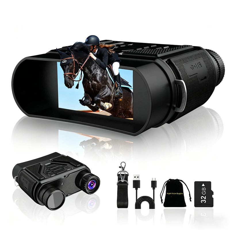 Night Vision Goggles-Digital Night Vision Binoculars with 8X Zoom & 32GB Card, 4000mAh Rechargeable IR Night Vision for Complete Darkness, Camping Gear, Gifts for Men Black