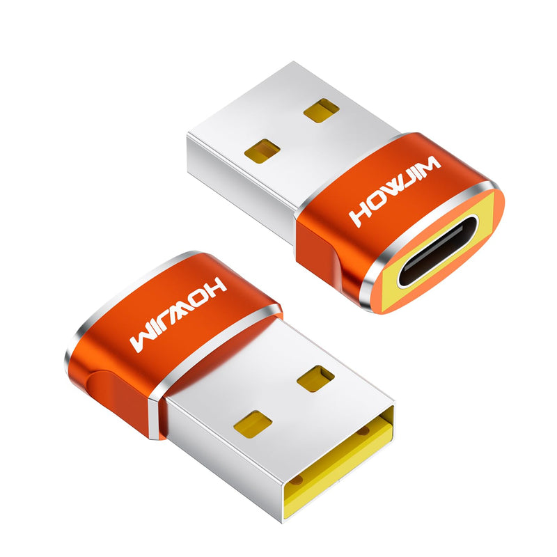 USB to USB C Adapter 2 Pack,USB C Female to A Male Charger Converter | Fast Charging and Data Transfer,for Pad Pro Phone 15/16/17 Pro Max G-alaxy Smartphone Laptop Tablet Orange