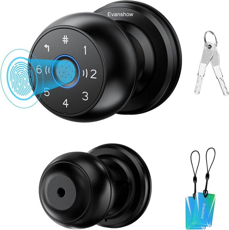 Upgrade Wateproof Smart Door Knob, Door Knob with Lock,Fingerprint Door Locks, Keyless Thumbprint Entry Door Locks for Bedrooms, Front Door, Hotel, Apartment Black 1