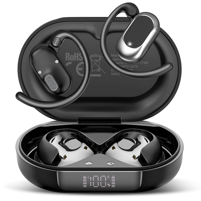 Open Ear Headphones, NEW Over Ear Earbuds with 4 ENC Noise-Canceling Mic | Ultra-Comfort Bone Conduction Earbuds, BT5.4, HD Stereo, IPX7 Waterproof, Ergonomic Earhooks,36H Sports Ear Buds for Running A-Deep Black