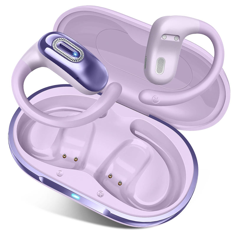 Open Ear Headphones, NEW Over Ear Earbuds with 4 ENC Noise-Canceling Mic | Ultra-Comfort Bone Conduction Earbuds, BT5.4, 50H HD Stereo, IPX7 Waterproof, Ergonomic Earhooks,Sports Ear Buds for Running Lavender