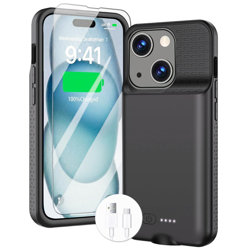GIN FOXI Battery Case for iPhone 15 Pro/15, Rechargeable Case 15W Fast Charging Charger Real 7000mAh Ultra-Slim Anti-Fall Protection Extended Charger for iPhone 15 &15 Pro Black 15/15 Pro