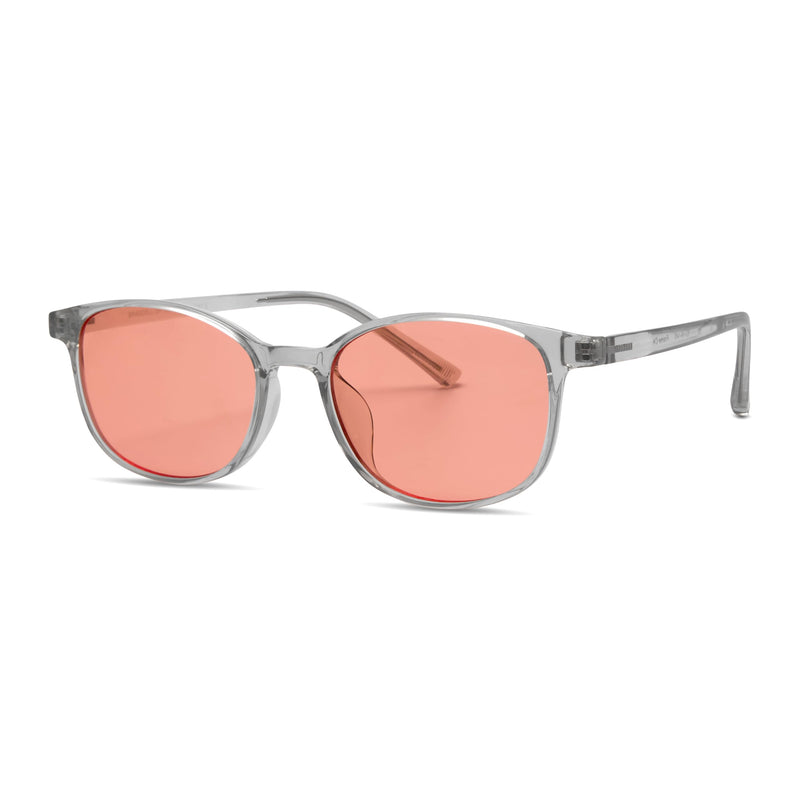 BRADDELL FL-41 Rose Tinted Migraine Light Sensitivity Glasses for Fluorescent LED Glare, Photophobia and Eye Strain (Clear rectangle)