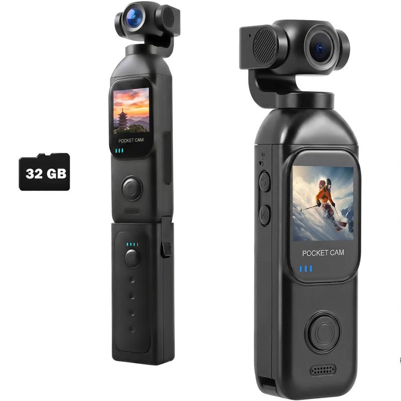 Vlogging Camera 1080P with External 7 Hours Battery Handle Grip | Pocket Camera, Body Cam, Touch Screen, WiFi, Dual Adjust Rotated 330 Degrees Lens, 32GB Card, Vlogs for daily life, travel