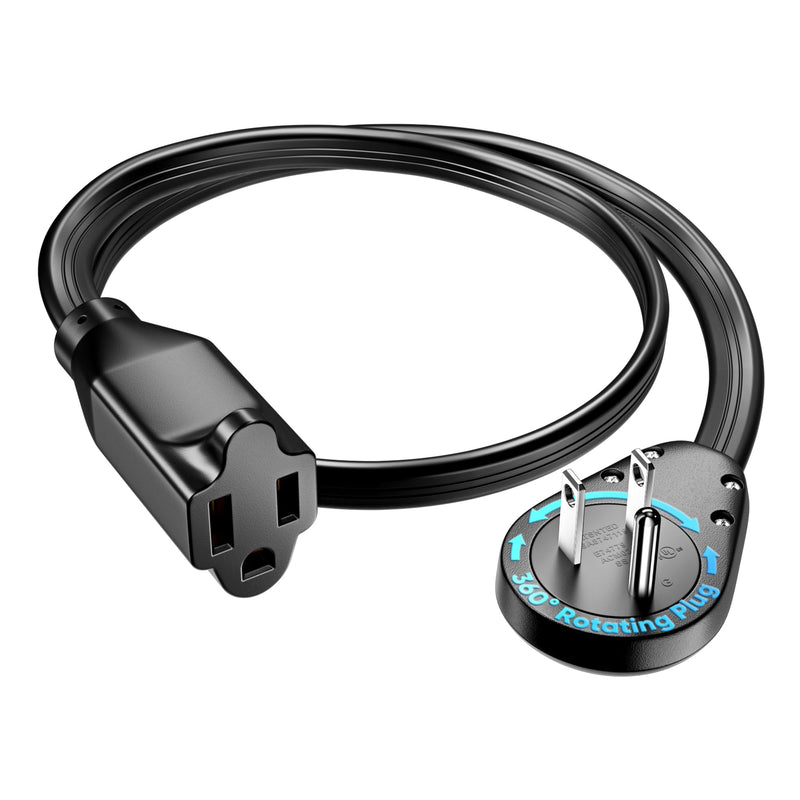 Maximm 14AWG 360° Rotating Flat Plug Extension Cord, Heavy Duty 3-Prong Grounded Power Strip, Slim, UL Certified, 1ft, Black 1 Foot 14 AWG