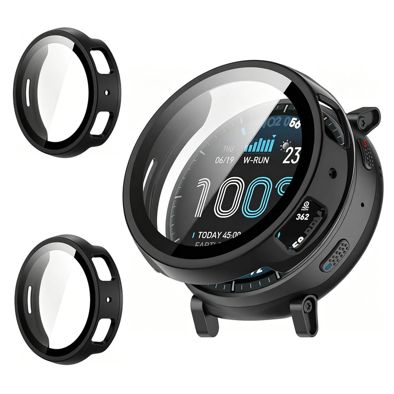 Rc-Z 2-Pack Screen Protector case for Amazfit Active Max Smart Watch, Hard PC Bumper Built-in Tempered Glass Film Face Cover Replacement Accessories for Women Men Black 1.5 inches--active max