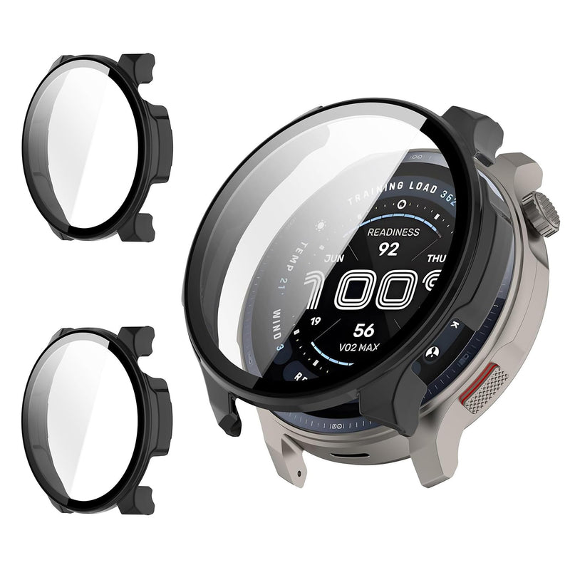 Rc-Z 2-Pack Screen Protector case for Amazfit Balance 2 Smart Watch, Hard PC Bumper Built-in Tempered Glass Film Face Cover Replacement Accessories for Women Men, Black 47mm