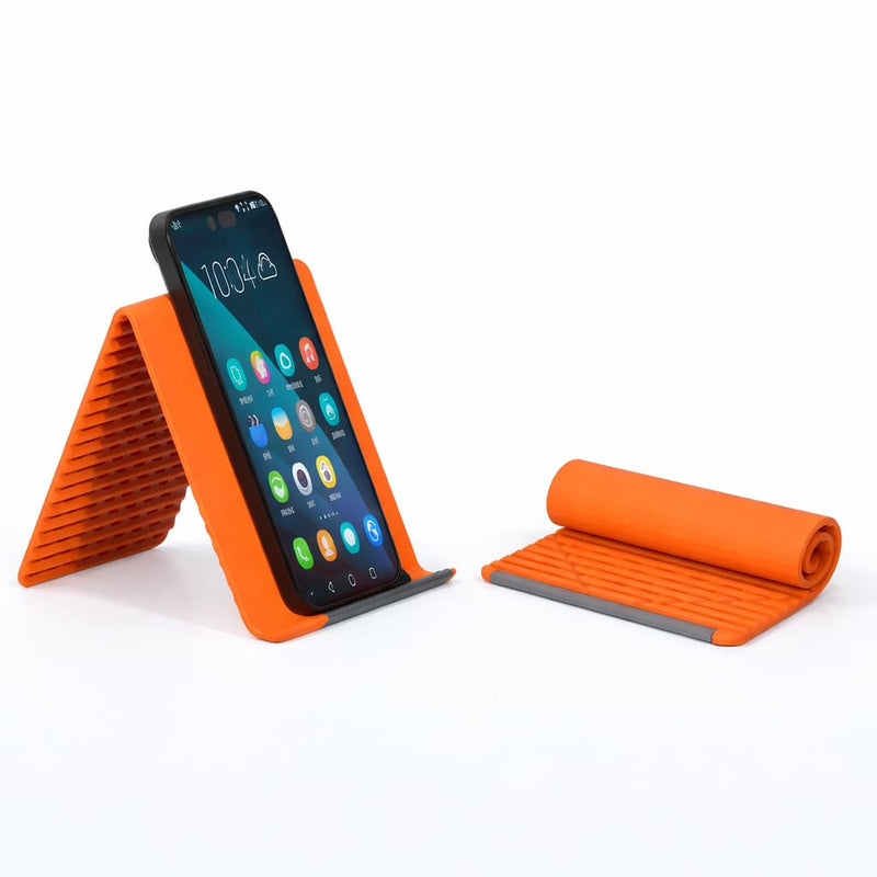Flexible Silicone Phone Stand, Foldable Portable Tablet Holder, Anti-Slip Multi-Angle Desk Stand for iPhone and iPad, Orange, 1 Pack