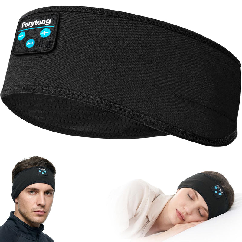 Perytong Sleep Headphones for Side Sleepers – 14Hrs Bluetooth Headband with Ultra-Thin HD Stereo Speakers, Detachable Washable Design, Wireless Music Headband for Insomnia, Meditation, Travel Ebonyblack
