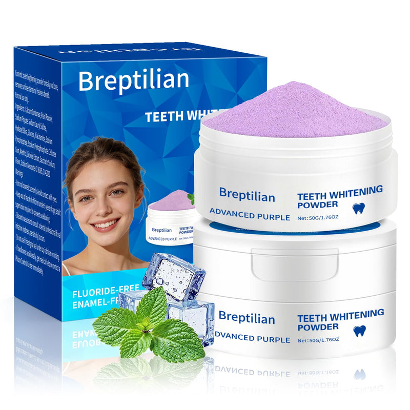 Teeth Whitening Powder with Baking Soda & Calcium Carbonate - Removes Coffee, Tea, Wine & Tobacco Stains, Freshens Breath & Whitens - Peppermint -2 x 50g-SS01 1.76 Ounce (Pack of 2)