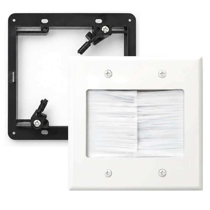 1 Pack 2-Gang Brush Wall Plate with Bracket, Cable Pass Through Wire Hider | Dustproof Large Capacity In-Wall Cable Management for HDMI, Ethernet,Speaker, Home Theater, Versatile Use, Easy Installation 2-Gang Brush Wall Plate (1 Pack)