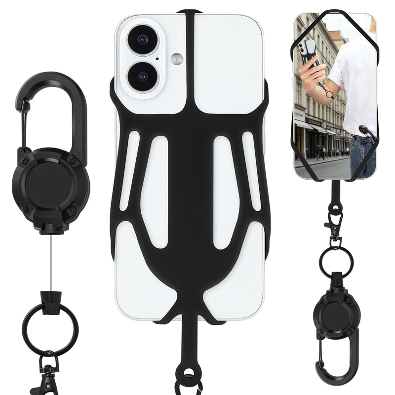 HOTEMIA Retractable Phone Tether with Steel Cable, Anti-Drop & Anti-Theft Phone Strap for Hiking,Shopping and Travel Black