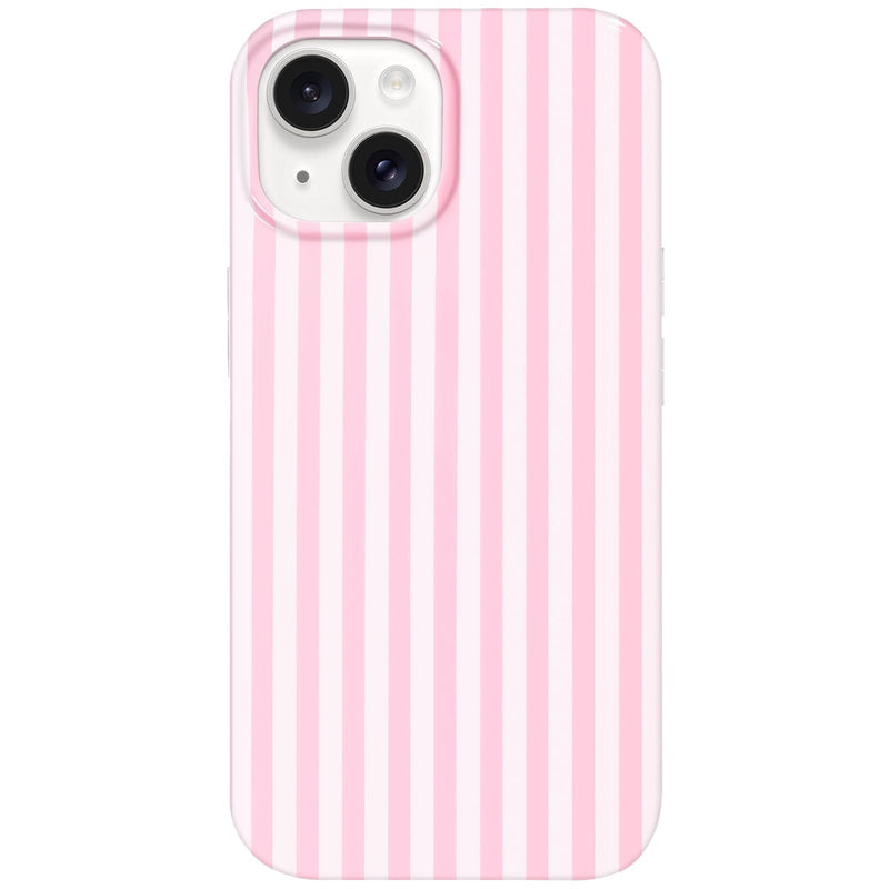 Anuck for iPhone 15 Case Cute Striped Phone Case Girly Aesthetic Vertical Stripe Pattern Design for Women Girls, Soft TPU Shockproof Rubber Bumper Protective Cover for iPhone 15 6.1" - Pink White Pink/White