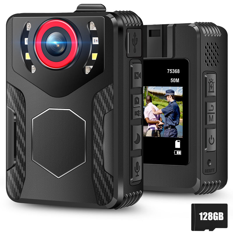 Body Camera with Audio and Video Recording: 1080P FHD Body Cam, 128GB Wearable Pocket Camera, Night Vision, 10HR Battery, 2.0" Screen Bodycam for Work, Outdoor, Travel, Fishing, Pet Walking