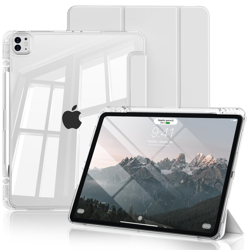 Clear Case for iPad Pro 12.9 inch 6th/5th/4th/3rd Gen & iPad Air 13 inch (M4/M3/M2) with Pencil Holder, Smart Slim TPU Case with Transparent Hard PC Back Cover, Auto Wake/Sleep (Gray) iPad Pro 12.9 & Air 13 inch Case Gray