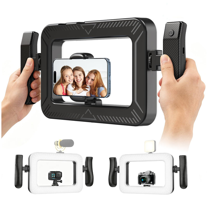 yAyusi Handheld Cell Phone Stabilizer with Light,Phone Light for Video Recording with Handle,3600mAh LED Selfie Ring Light for Phone with Phone Holder,Smartphone Video Rig for Camera,Vlog,TikTok