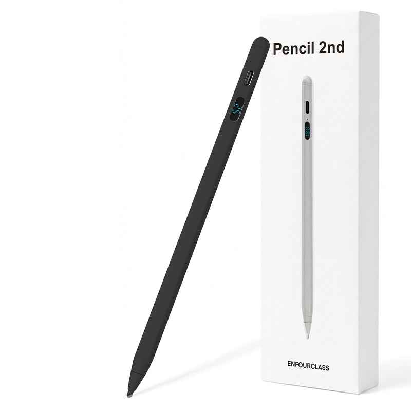 2-in-1 Stylus with LED Display | dual-mode active + capacitive, palm rejection, tilt, USB-C fast charge, no Bluetooth, 3 tips, for iPad iPhone Samsung Switch Black