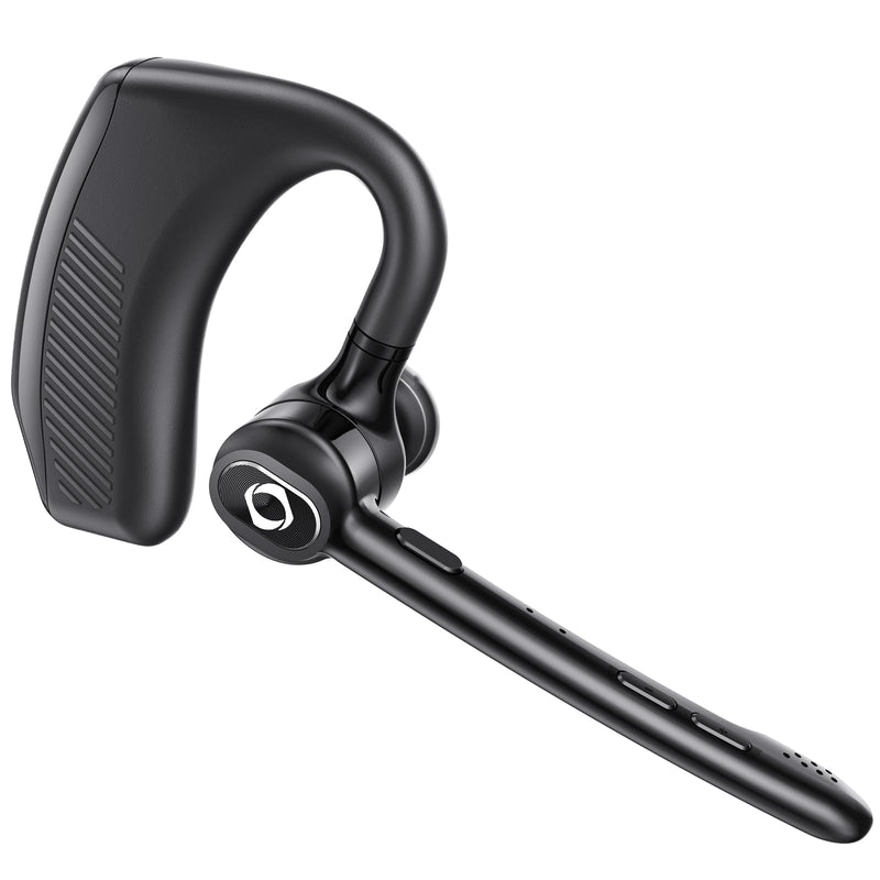 Bluetooth Earpiece Wireless Headset with Dual Noise Canceling Hands Free | Single Ear Earphone Microphone Over Ear Earbud for Phone Samsung Android Cell Phones TV PC Trucker Game Work Driving Black