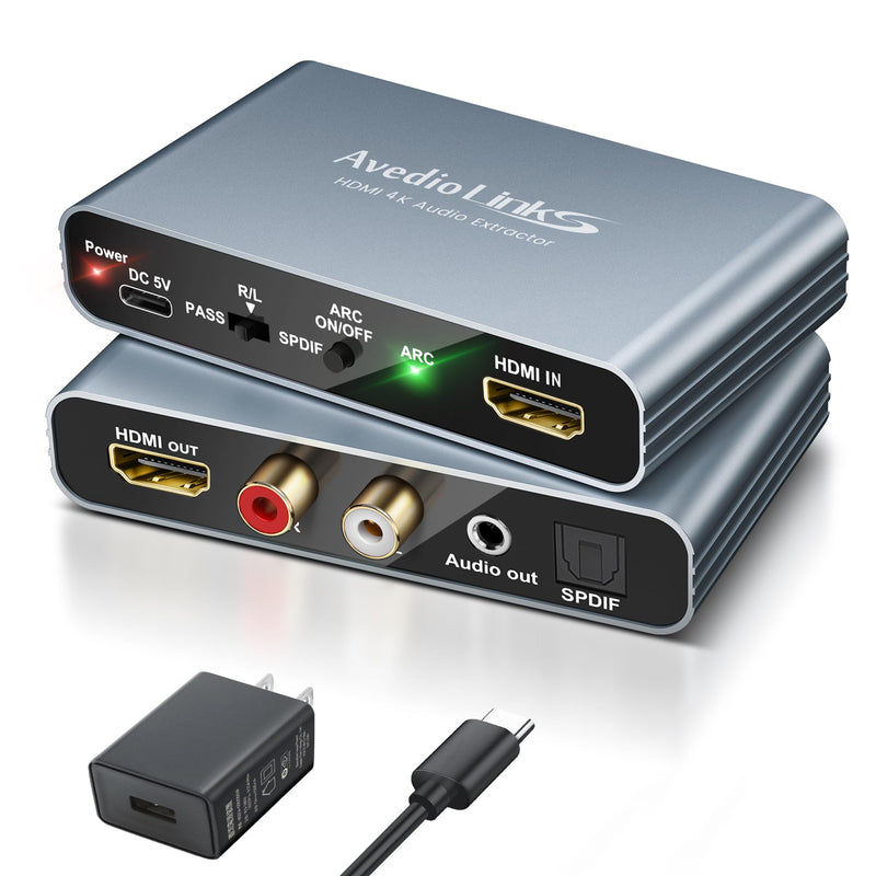 ARC HDMI Audio Extractor 4K@60Hz eARC/ARC to Optical SPDIF RCA AUX | Supports LPCM 5.1/DTS, converts HDMI ARC/eARC audio to Optical SPDIF, RCA and 3.5mm AUX for TV, PS5 and soundbar 4K60HZ ARC