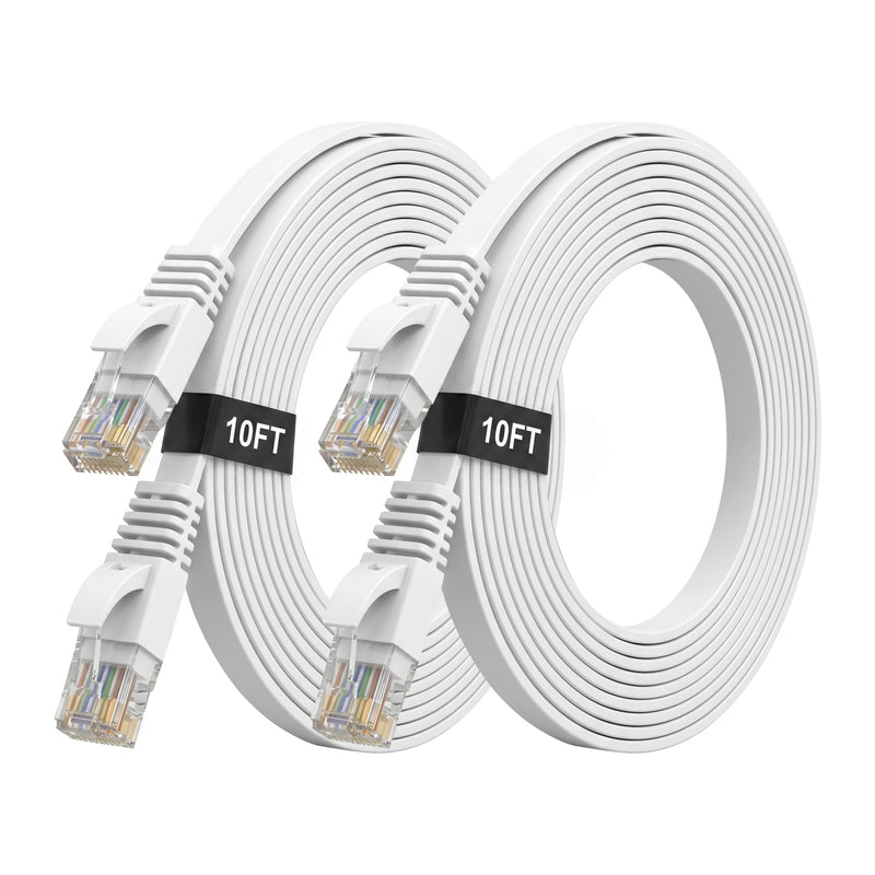 Molltto Flat Cat 6 Ethernet Cable 10 FT 2 Packs, 10Gbps Cat6 LAN Cable | High Speed Pure Copper Flat LAN Internet Cable for Gaming, TV, Laptop, Xbox, Modem, Router, Network Wiring 10FT