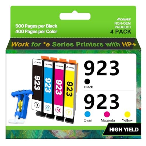 Compatible HP923 Replacement for HP 923 Ink Cartridges | (Black Cyan Magenta Yellow, 4-Pack, Without Chip) work with HP Officejet Pro 8130e 8120e 8135e 8139e 8120e 8125e Printers