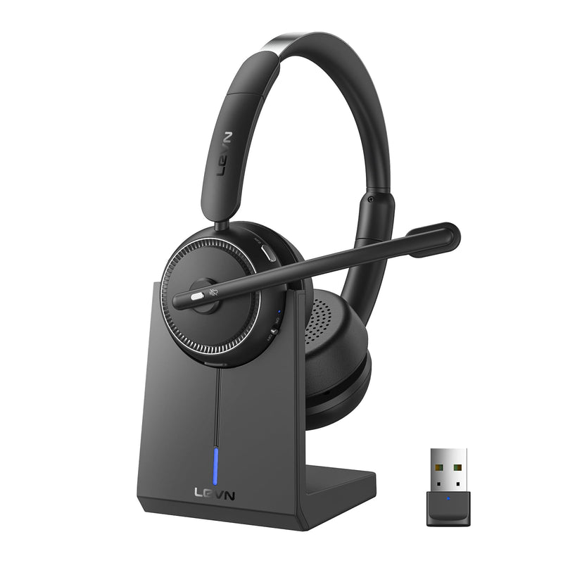 Wireless Headset with Mic for Work, Bluetooth Headset with Microphone AI Noise Cancelling & Mute Button, Wireless Headphones with Mic for Work/Home/Office/Call Center/PC/Laptop/Computer/Teams/Zoom Black