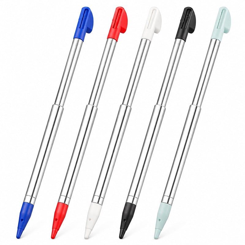 Retractable Stylus for Nintendo 3DS XL [5 Pack], Telescopic Metal Pen 3.74"-4.88" (9.5-12.4cm), Designed for 3DS XL Console Slot — Blue, Red, White, Black, Light Green