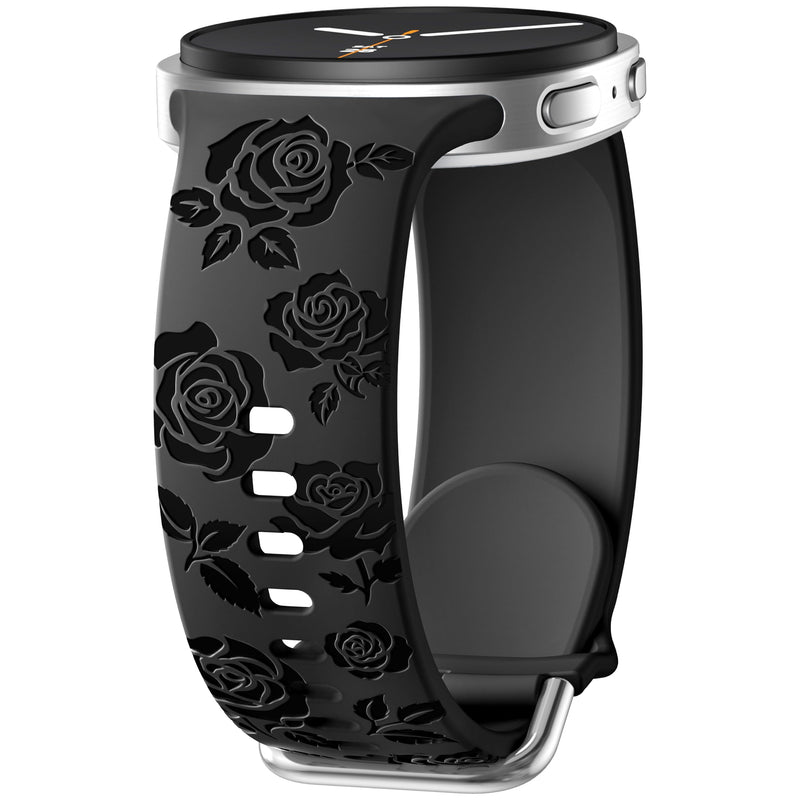Floral Bands for Samsung Galaxy Watch 9 8 40mm 44mm Watch 8 Classic 46mm | Glossy Floral Engraved, Soft Waterproof Silicone, Sport Strap for Galaxy Watch 9 Band Women Men, Ideal for Workout Office Black