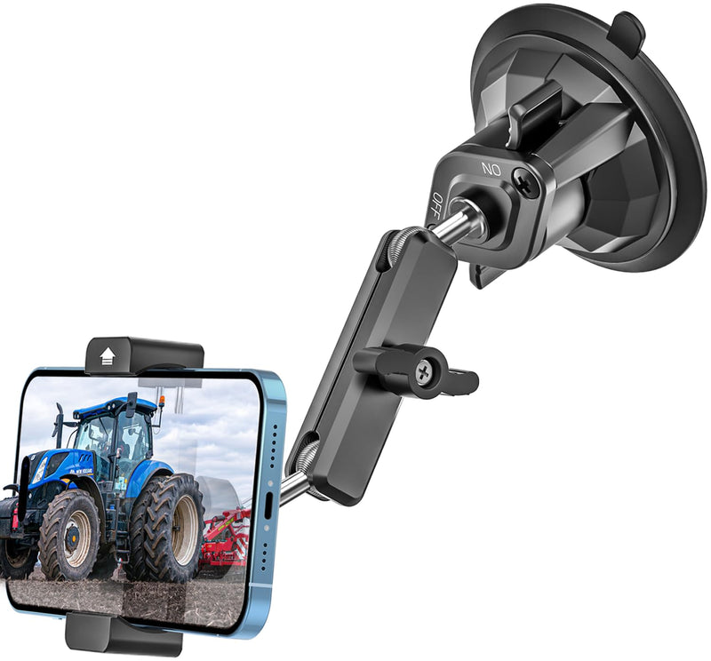 Tractor Phone Mount - [Super Suction Cup] Dashboard Windshield Cell Phone Holder with 360° Adjustable Arm for Excavator, Forklift Heavy Duty Stand for iPhone 17 16 15 14 13 12 Pro Max, Galaxy, Android