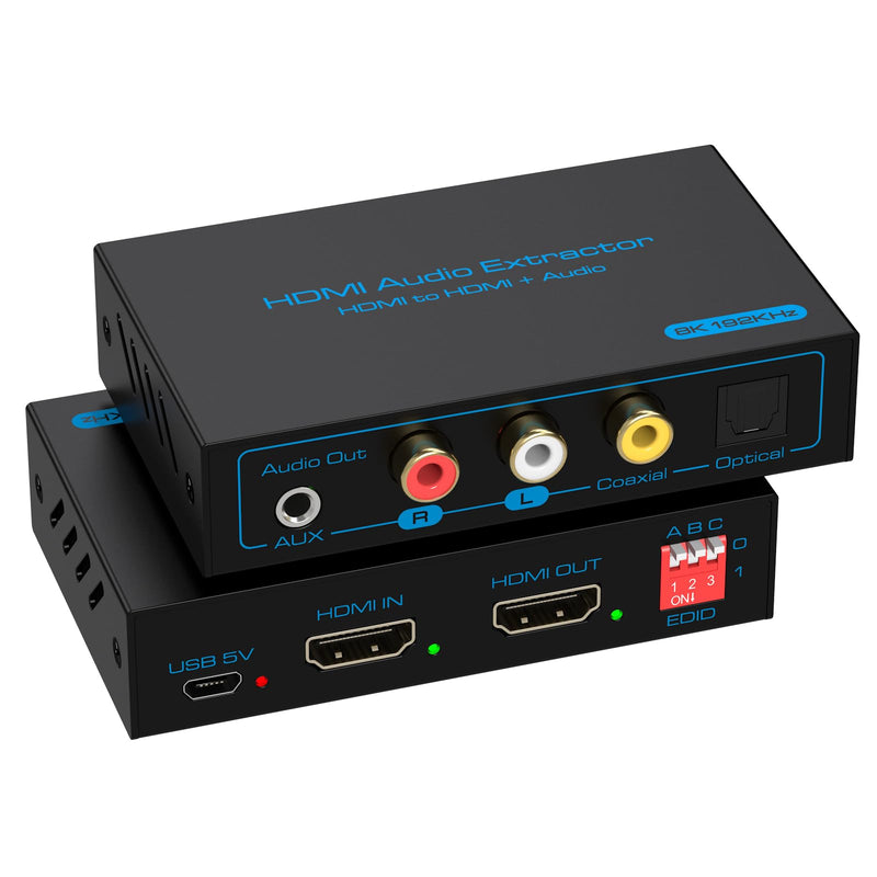 8K 60Hz HDMI Audio Extractor 4K 120Hz HDMI to Optical Coaxial AUX Converter Supports HDCP Digital DTS 5.1 EDID Management PCM 2.0 for Fire TV PS4 PS5 Xbox Light blue