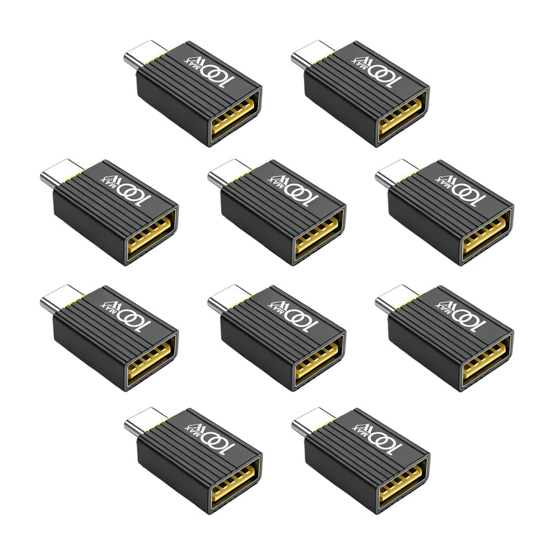 USB to USB C Adapter 10Pack,USBC Male to A Female OTG Adapter,Black | High Speed Data Transfer for iPhone 17/16 Pro Max,iPad,iMac,MacBook Pro,Dell XPS and More Type C