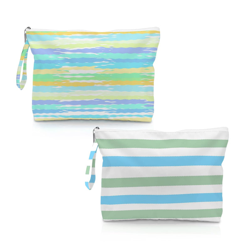 Fokongna Reusable Waterproof Wet Bags 2 Pack, Leak Resistant Dry Wet Separation Organizer for Swim Wear Beach Towels Gym Clothes Travel Essentials Summer Stripe Set 03