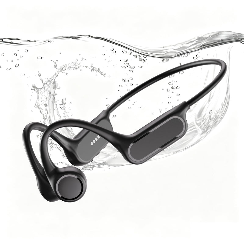 Swimming Headphones, IPX8 Waterproof Bone Conduction Headphone Wireless Underwater Earbuds with 32GB Memory for Swimming, Cycling, Marathon Black