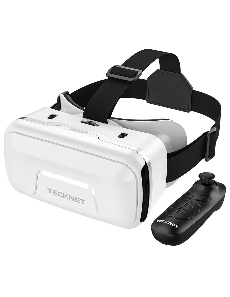 TECKNET VR Headset for Phone with Controller, Virtual Reality Headsets with HD 110°FOV Anti-Blue Light Lenses & Adjustable Gears, 3D VR Headset for Kids Compatible iPhone Samsung Android 4.7-7.2" pearl white