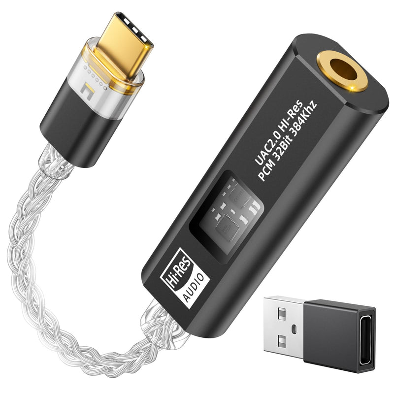 MoKo USB C to 3.5mm Jack Audio Adapter, Dual DAC Chip CX31993 & MAX97220 | Built-in HiFi Amplifier, 32bit/384KHz Hi-Res Certified, Supports In-line Controls, For Android iPhone PC Mac Switch PS5,Black Black