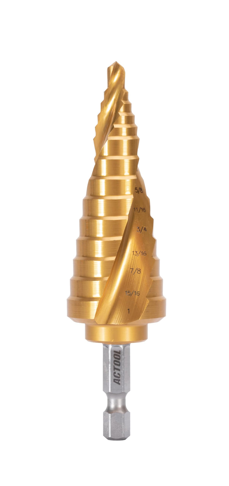 Industrial HSS Step Drill bit 3/16''-1'' with 1/4'' Hex Shank, Unibit Double Spiral Flute with TiN Coating for Metal, Stainless Steel, Aluminum, Plastic 3/16''-1''