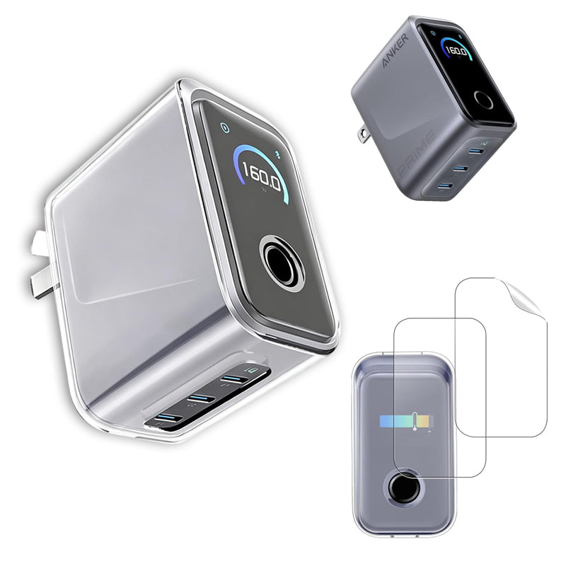 Case for Anker Prime Charger 160W,NOUKAJU Silicone Protective Cover with 2pack Screen Protector,Drop-Proof,Scratch-Proof,Shock-Proof,Dust-Proof,Screen Protector for Anker 160W Charger(Clear)