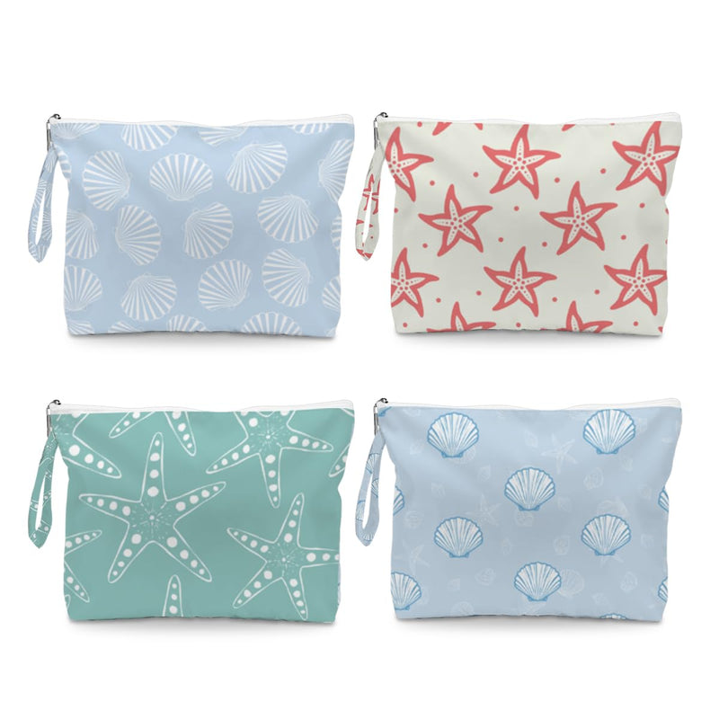 Fokongna Wet Bag, 4 Pack Short City Trip Foldable Reusable Waterproof Leakproof Dry Wet Organizer for Daily Commute Gym Mini Essentials Storage Seashell & Starfish