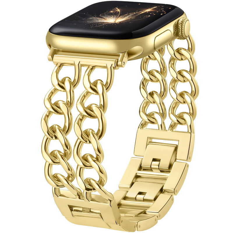 DaQin Gold Band Compatible with Apple Watch Bands for Women 40mm 42mm 38mm 41mm 44mm 45mm 46mm, Adjustable Metal Chain Link Bracelet Accessories for iWatch Band Series 11 10 9 8 7 6 5 4 3 2 1(No Case) 38mm/40mm/41mm/42mm(series 11 10)
